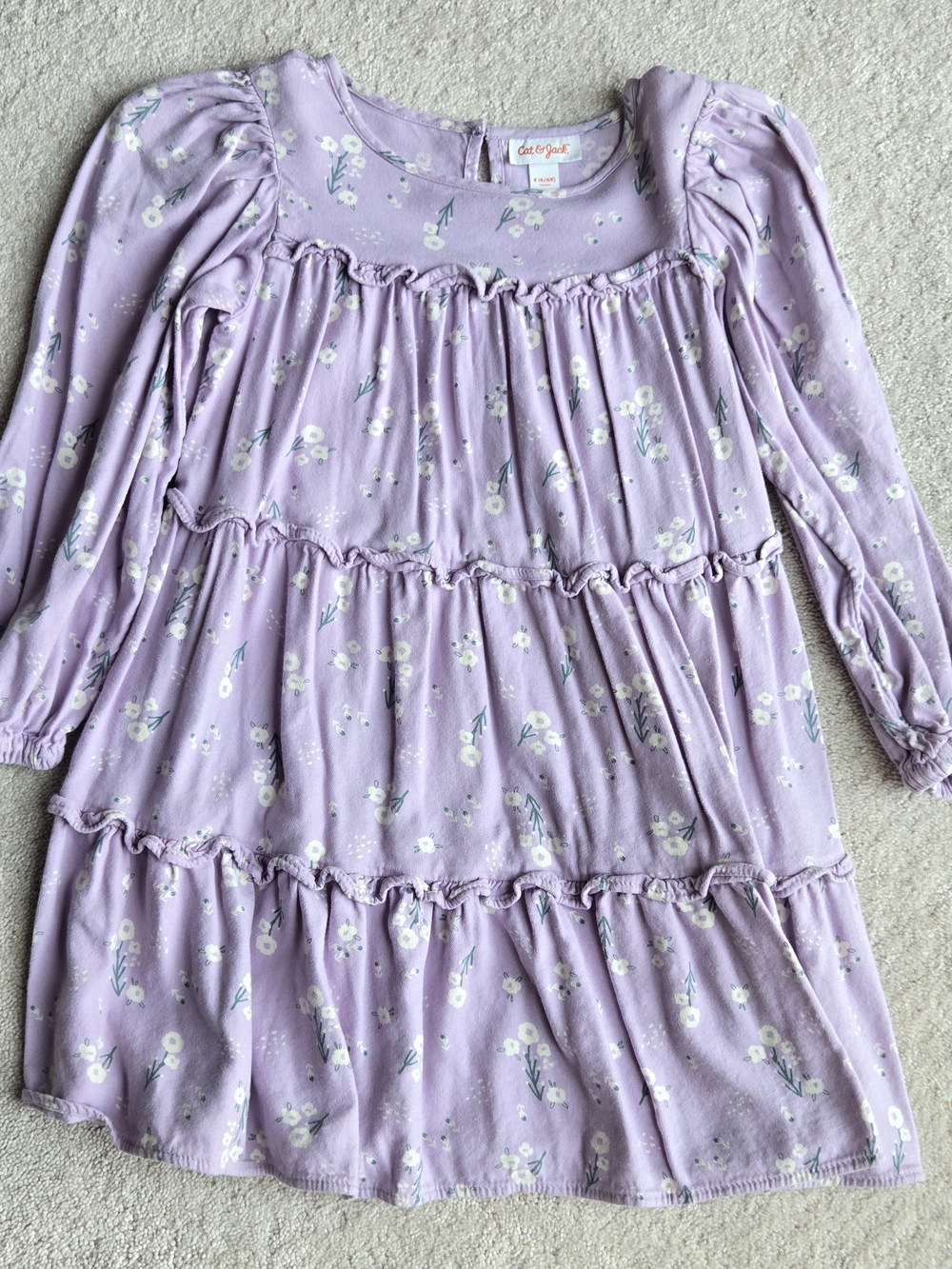 Cat & Jack Lilac Floral Tiered Long-Sleeve Kids Dress
